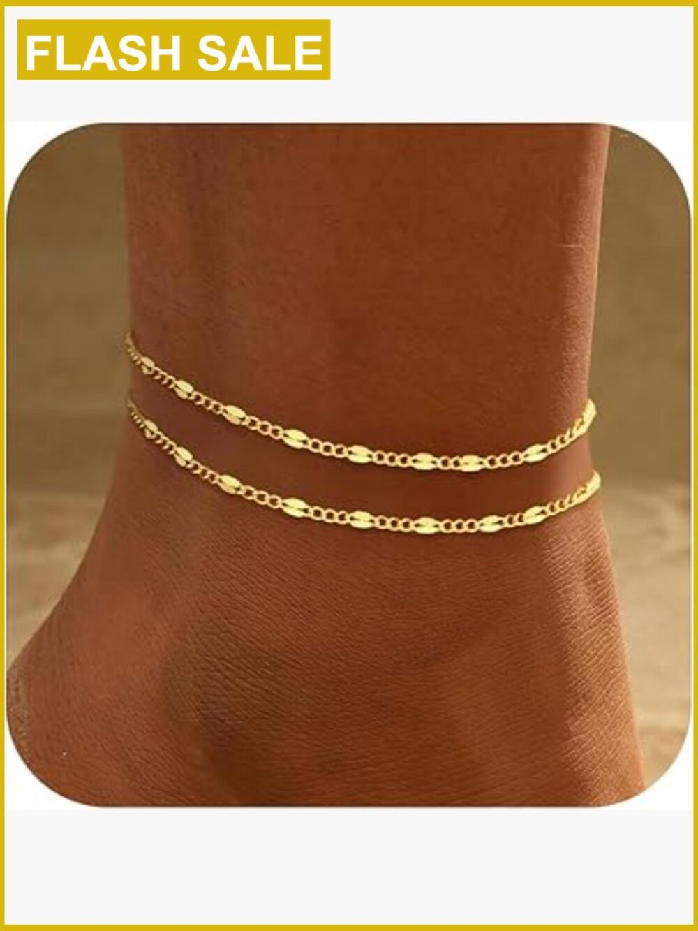 Waterproof Cuban Chain Beaded Rhinestone Anklet Set Layered Gold Plated Anklet